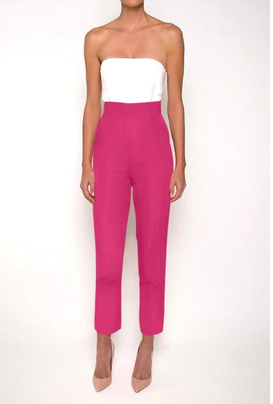 Alexia Maria Silk Faille Cigarette Pants Magenta Berry Pink High Waist Sz 6 NWT